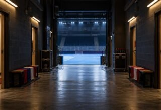 Túnel de acceso a los cuartos de la Champions Cup de floorball
