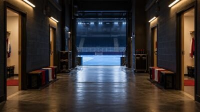 Túnel de acceso a los cuartos de la Champions Cup de floorball